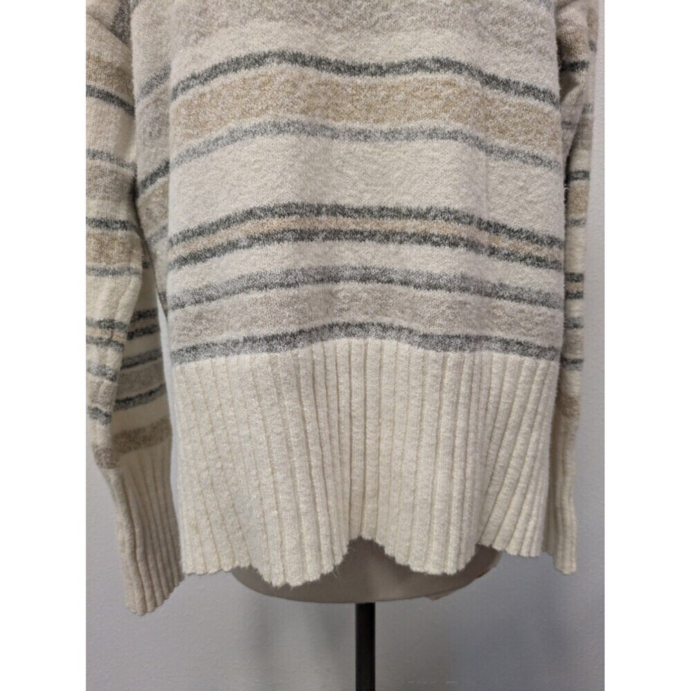 Eddie Bauer Beige Ivory Gray Striped Turtleneck Sweater sz M Classic Preppy - Picture 5 of 9